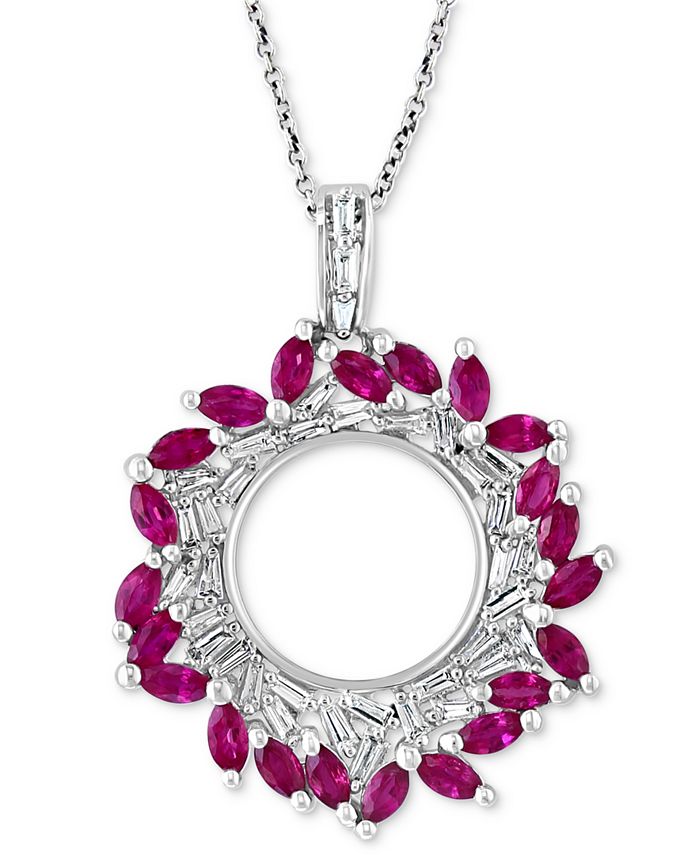 EFFY Collection - Ruby (2-1/5 ct. t.w.) & Diamond (3/8 ct. t.w.) Circle 18" Pendant Necklace in 14k White Gold