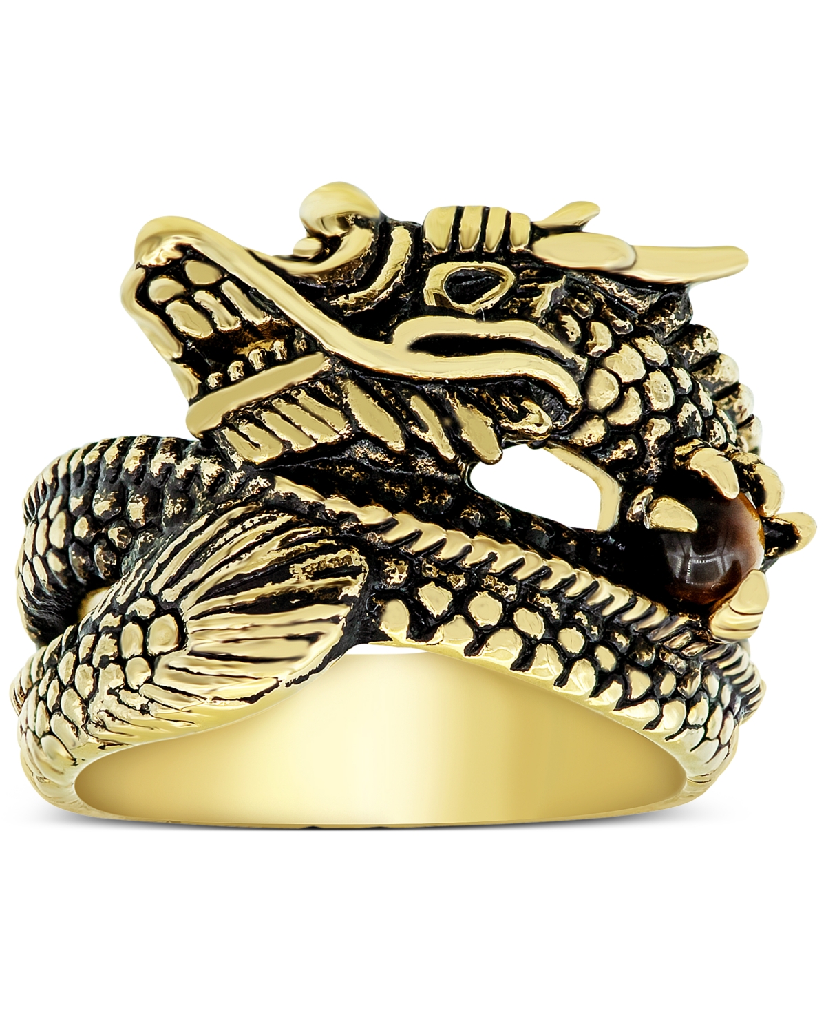 Men's Dragon Ring in Yellow & Black Ion-Plated Stainless Steel - Two-Tone