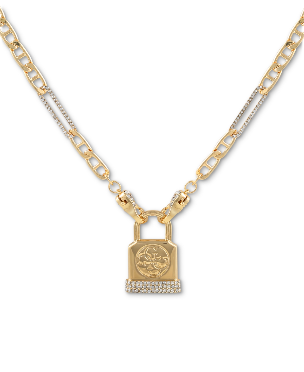Pave Logo Padlock Pendant Necklace, 16" + 2" extender - Gold