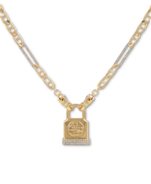 Guess Pave Logo Padlock Pendant Necklace, 16" + 2" Extender In Gold