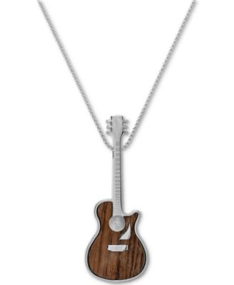 Macy's - Men's Wood Guitar 24" Pendant Necklace in Stainless Steel