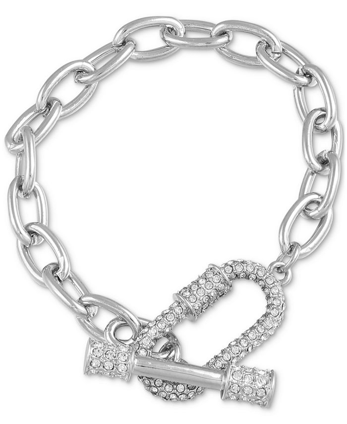 GUESS Silver-Tone Pavé Toggle Link Bracelet - Macy's