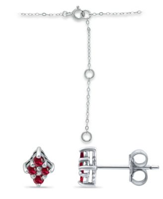Created Ruby and Cubic Zirconia Clover Pendant and Earring Set, 3 Piece