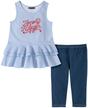 Tommy Hilfiger Toddler Girls Vertical Stripe Tunic with Faux Knit Denim Legging Two Piece Set