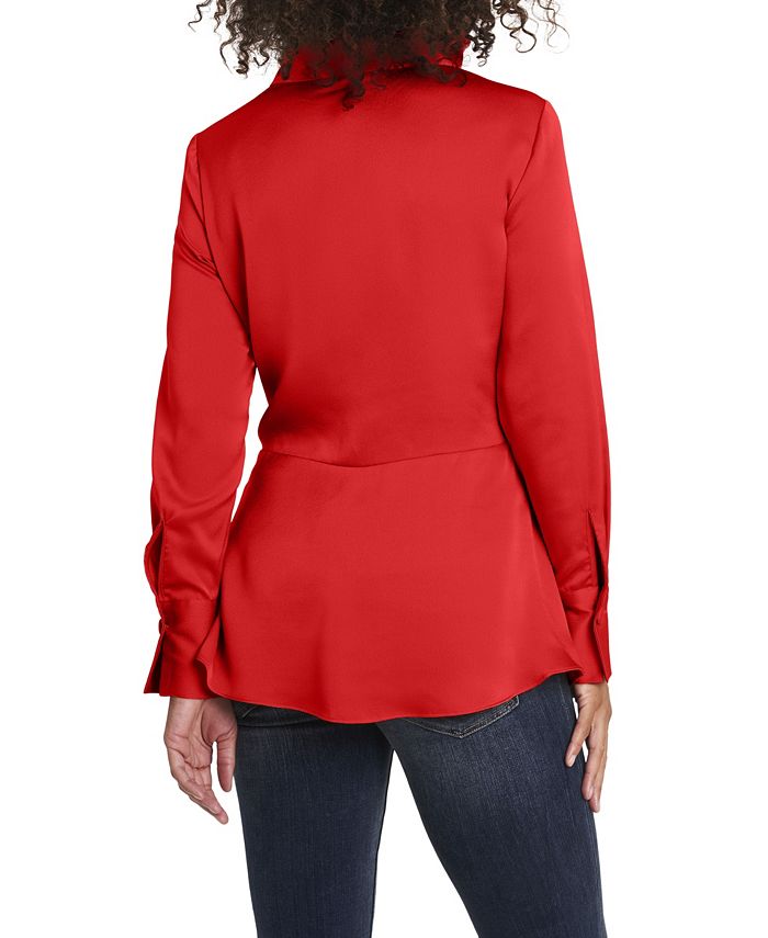 Vince Camuto Women's Plus Long Sleeve Hammer Satin Peplum Twist Blouse Purple Size 1X