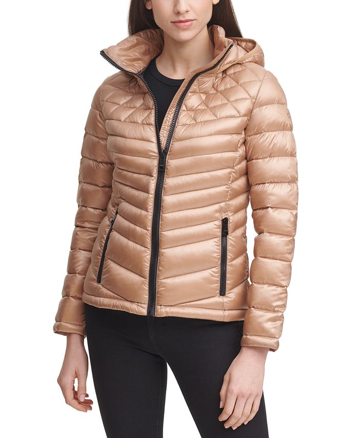 Calvin Klein Shine Hooded Packable Puffer Coat, Created for Macy's - Macy's
