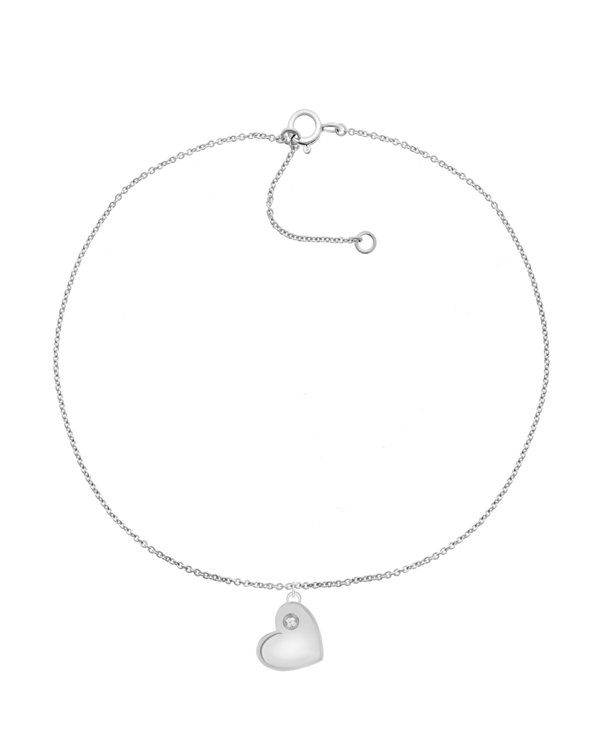 Diamond Accent Heart Anklet in Sterling Silver , 9" + 1" extender - Sterling Silver