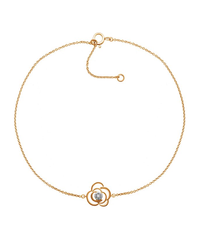 Macy's - Diamond Accent Flower Anklet In 14K Rose Gold-Plated Sterling Silver , 9" + 1" extender