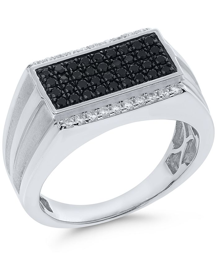 Macy's Men's Black & White Diamond Cluster Ring (3/4 ct. t.w.) in ...