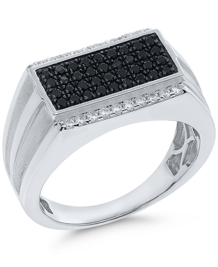 Macy's - Men's Black & White Diamond Cluster Ring (3/4 ct. t.w.) in Sterling Silver