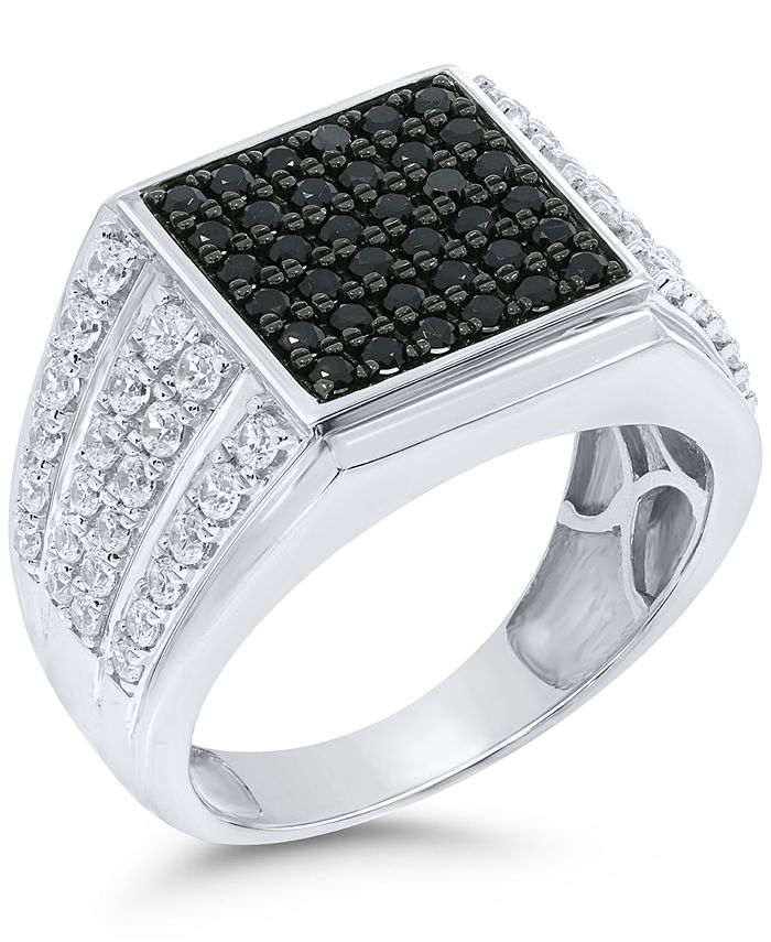 Macy's - Men's Black & White Diamond Cluster Ring (2 ct. t.w.) in Sterling Silver