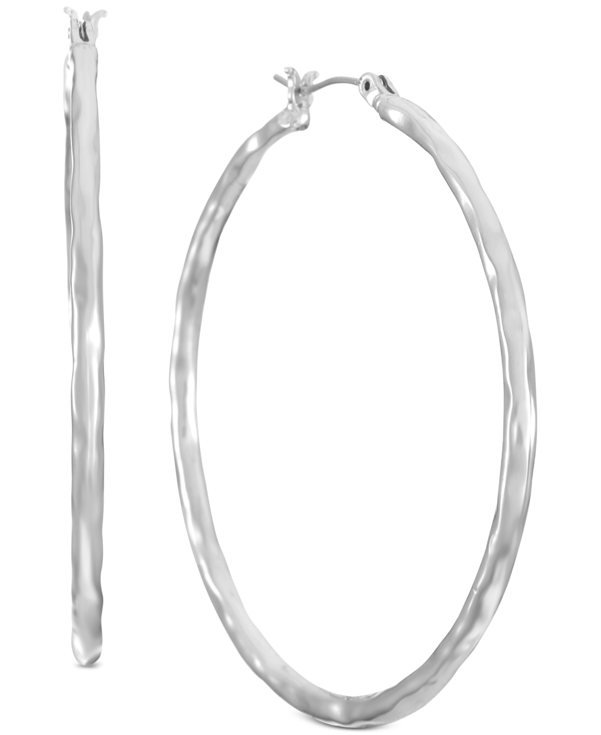 Silver-Tone Medium Hammered Hoop Earrings, 1.38", Created for Macy's - Silver