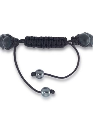 Men's Onyx Bead Skull Bolo Bracelet in Stainless Steel (Also in Tiger's Eye & White Agate)