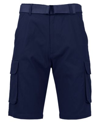 Men's Flat Front Belted Cotton Cargo Shorts