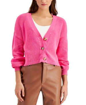 Bar Iii Cotton Cropped Drop-Shoulder Cardigan Created for Macy's