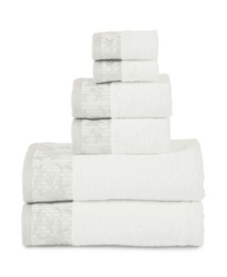 Wisteria Floral Embroidered Jacquard Border Cotton 6 Piece Bath Towel Set