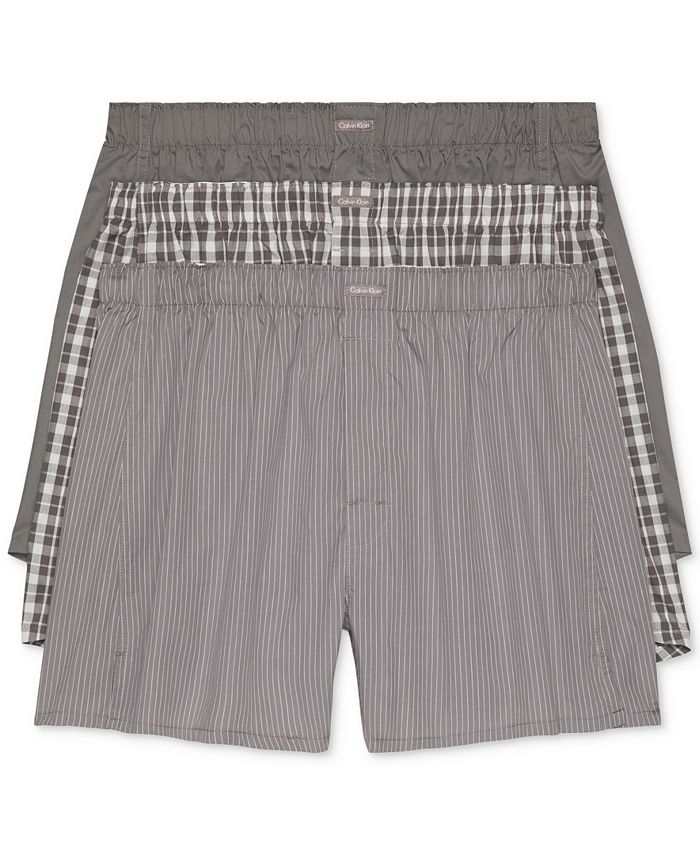 3 Pack Green & Grey Patterned Woven Boxers - Matalan