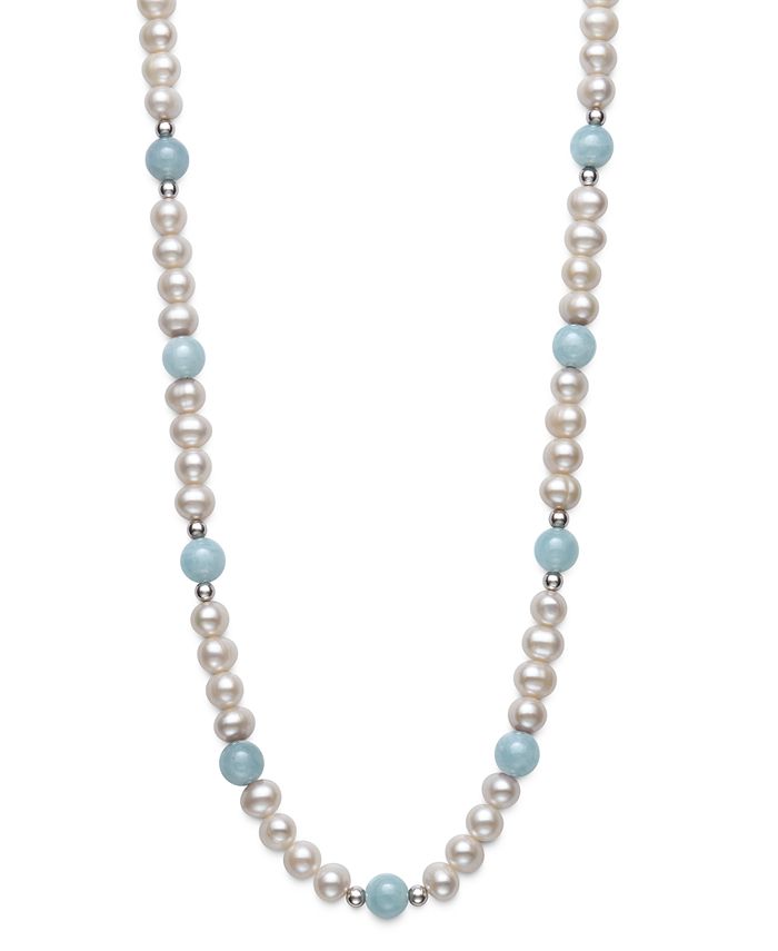 Macy's Milky Aquamarine and Cultured Freshwater Pearl 36” Necklace in ...
