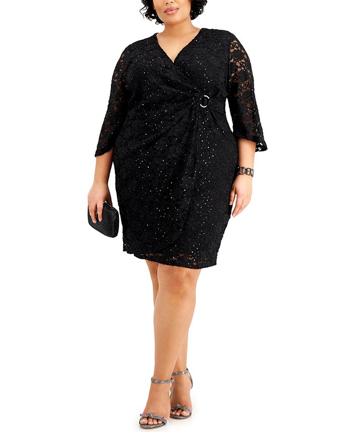Connected Plus Size Sparkle Lace Surplice Dress - Macy's