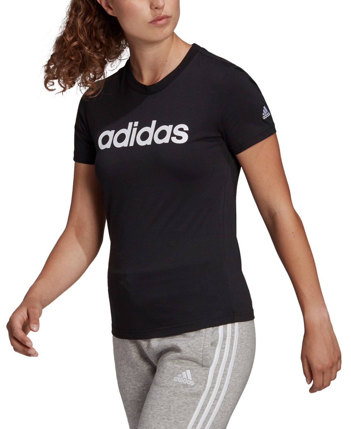Shop Adidas Originals Women's Essentials Cotton Linear Logo T-shirt In Medium Grey Heather,white