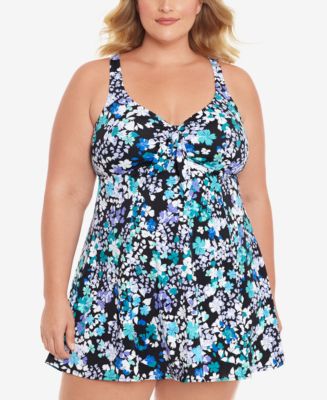 Swim Solutions Plus Size Dancing Queen Bow-Front Swimdress, Created for ...