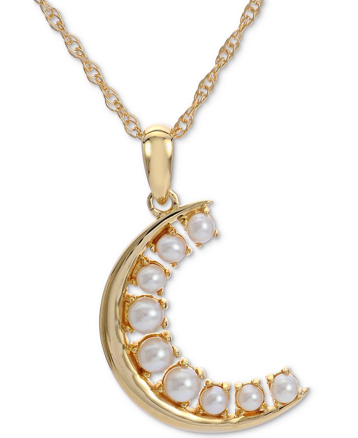Macy's - Cultured Freshwater Pearl Crescent Moon (2-1/2-3mm) 18" Pendant Necklace in 14k Gold-Plated Sterling Silver