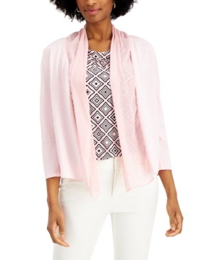 Kasper Semi-Sheer Open-Front Cardigan