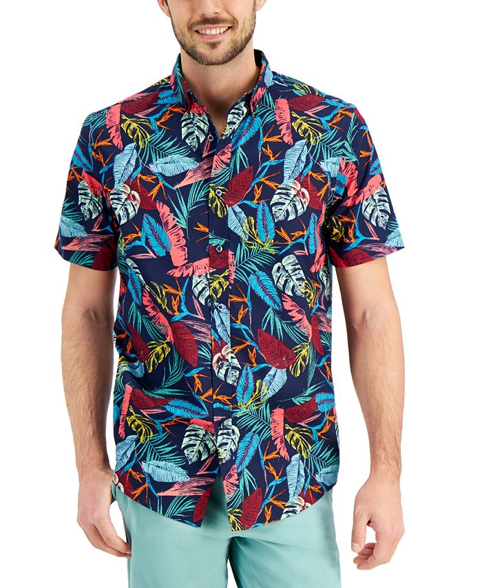 Club Room Men's Tropical Leaf Short Sleeve Shirt, Created for Macy's ...