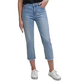  Rivington Slim Straight Cropped Raw-Hem Jeans