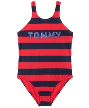 Tommy Hilfiger Big Girls Rugby Stripe One Piece Swimsuit