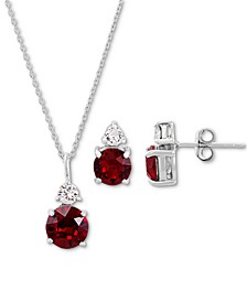 2-Pc. Set Birthstone Colored Crystal Pendant Necklace & Matching Stud Earrings Set in Sterling Silver