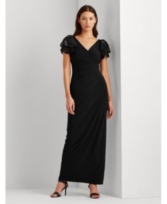 ralph lauren embellished flutter sleeve gown