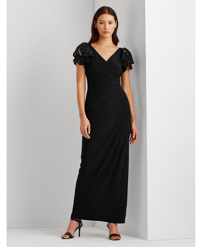 Lauren Ralph Lauren Embellished Flutter-Sleeve Gown - Macy's