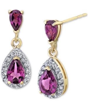 Macy's Rhodolite Garnet (1-5/8 Ct. T.w.) & Diamond (1/4 Ct. T.w.) Drop Earrings In 14k Gold In Red