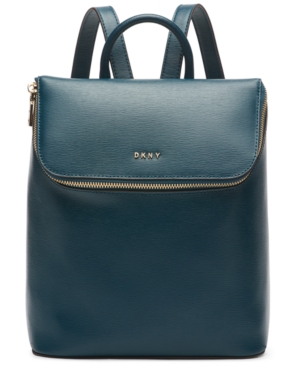 Dkny Bryant Leather Top Zip Backpack In Teal/gold