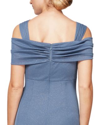 Women's Cold-Shoulder Draped Metallic Gown