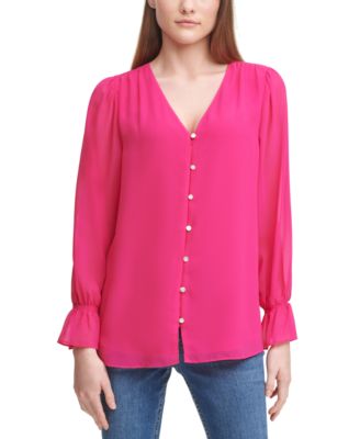 Calvin Klein - V-Neck Button Blouse