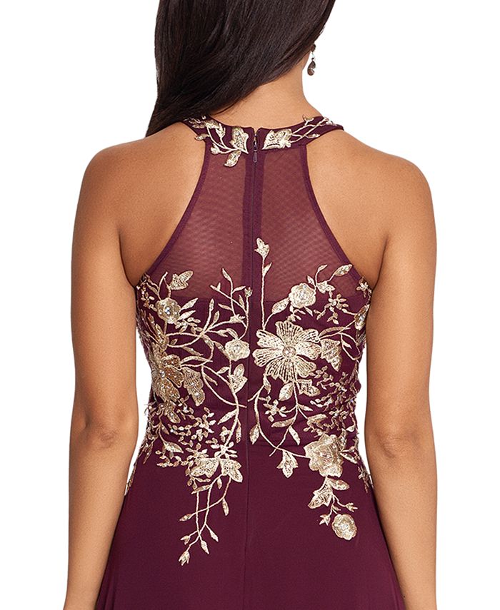 betsy and adam embellished chiffon illusion gown