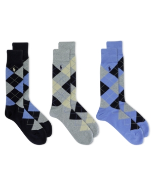 Ralph Lauren Men's Socks Dress Argyle Crew 3 Pack Socks