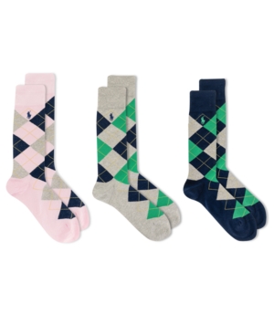 Ralph Lauren Men's Socks Dress Argyle Crew 3 Pack Socks