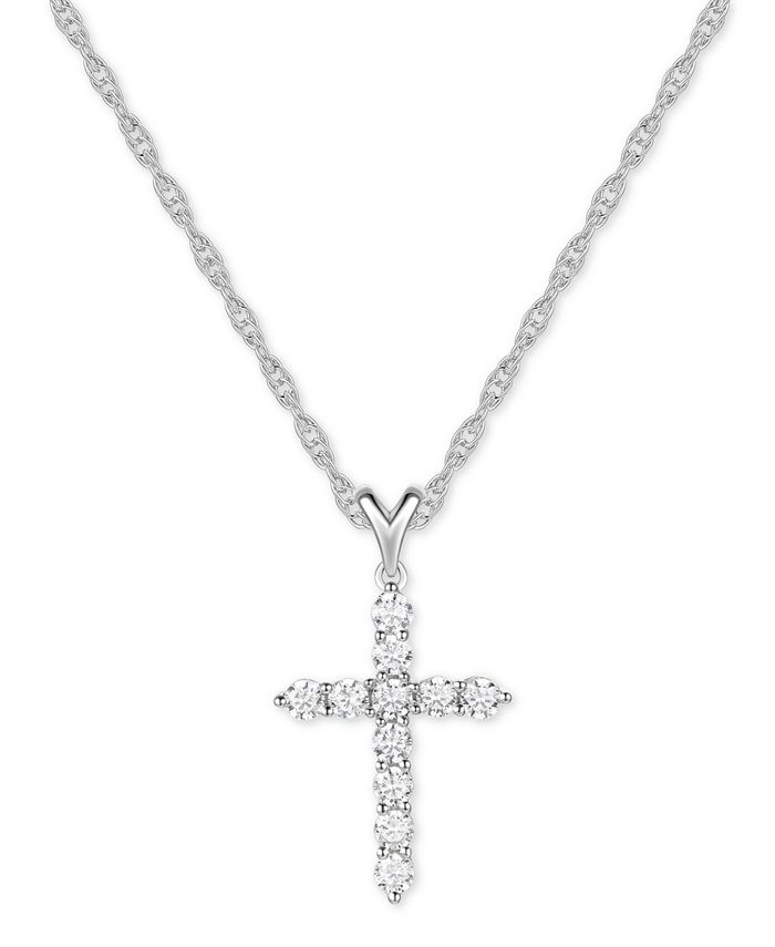 Macy's - Cubic Zirconia Cross 16" Pendant Necklace in Sterling Silver