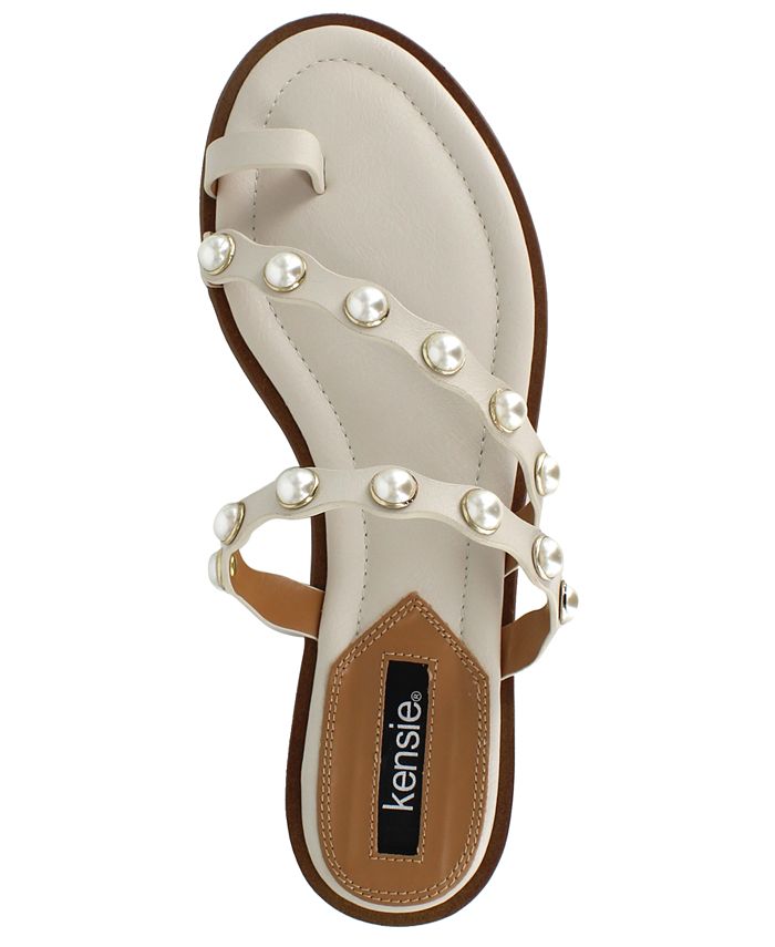 kensie Women's Malka Imitation Pearl-Ornamented Toe-Ring Flat Sandals ...