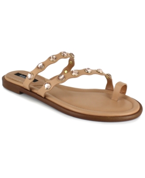 kensie Women's Malka Imitation Pearl-Ornamented Toe-Ring Flat Sandals Women's Shoes