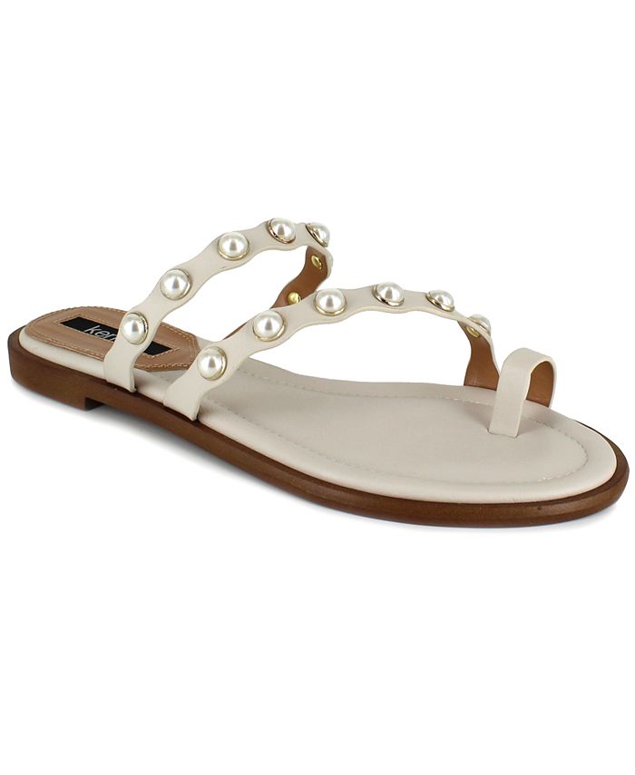 kensie Women's Malka Imitation Pearl-Ornamented Toe-Ring Flat Sandals ...