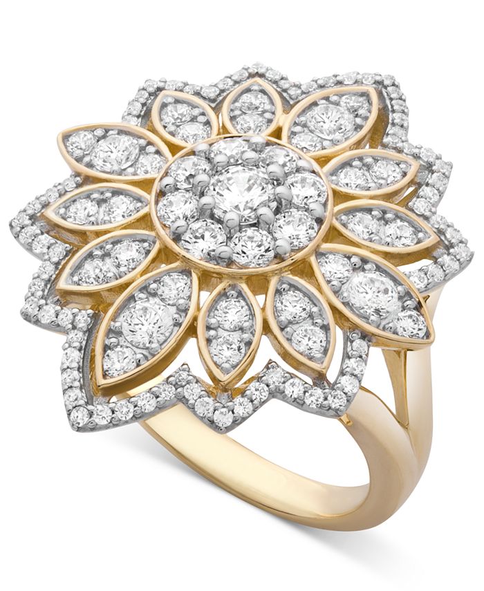Macy's Diamond Flower Cluster Statement Ring (11/2 ct. t.w.) in 14k