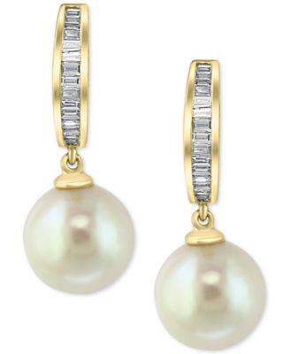 EFFY&reg; Diamond (1/4 ct. t.w.) & Cultured Freshwater Pearl (10mm) Drop Earrings In 14k Gold