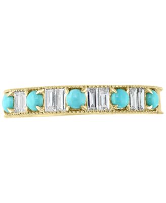 EFFY&reg; Diamond (1/4 ct. t.w.) & Turquoise (2-1/2mm) Band Ring In 14k Gold