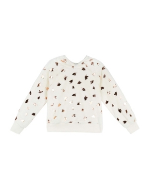 Big Girls Long Sleeve Foil Print Faux Fur Banded Hoodie Top