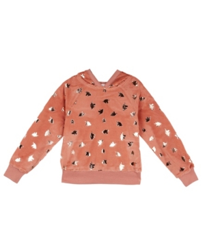 Big Girls Long Sleeve Foil Print Faux Fur Banded Hoodie Top