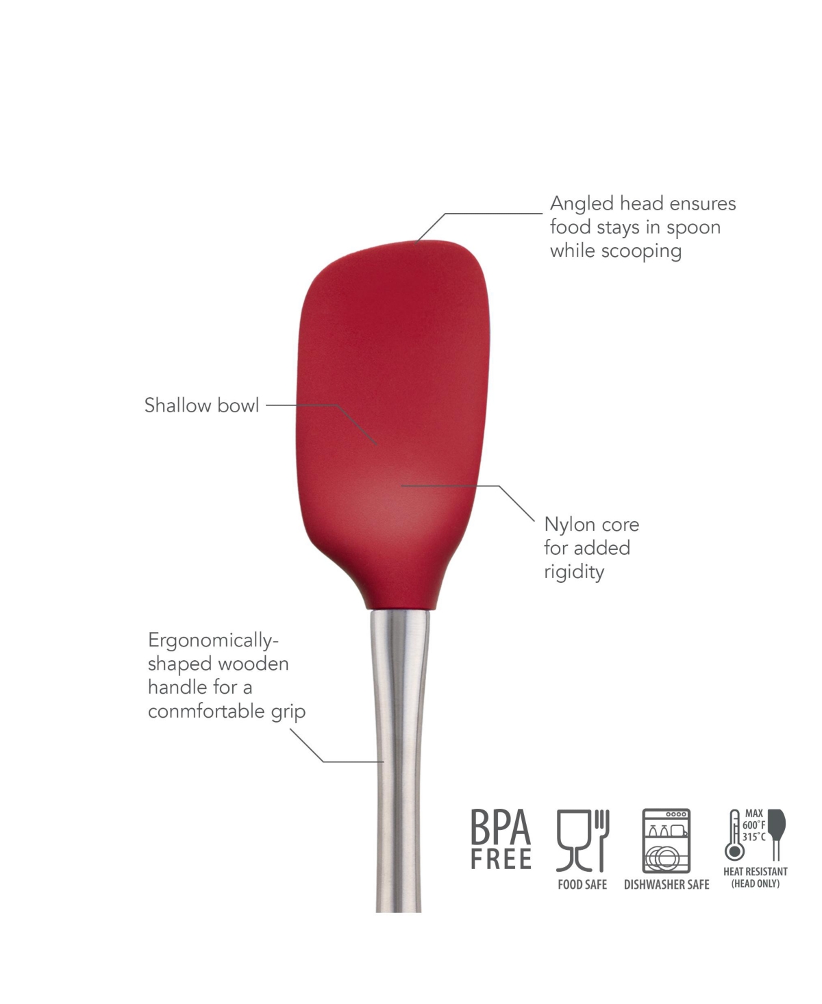 Tovolo Flex-Core Stainless Steel Handled Spoonula, Silicone Spoon Spatula Head